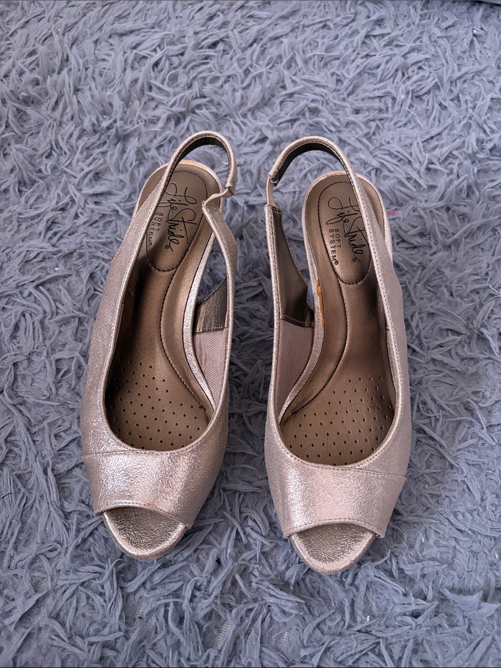 Life Stride Metallic Rose Slingback Peep-Toe Flats